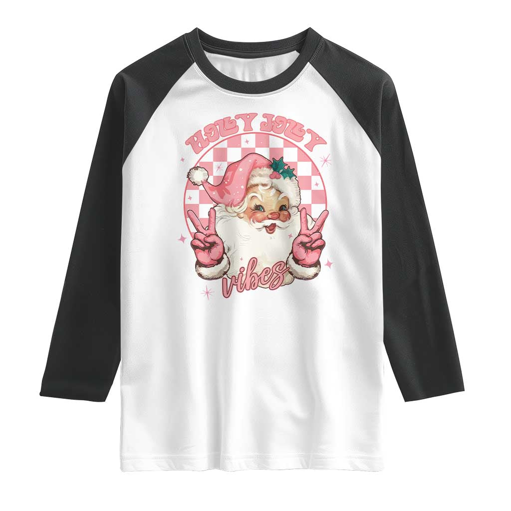 Funny Christmas Raglan Shirt Holly Jolly Vibes Retro Pink Santa - Wonder Print Shop