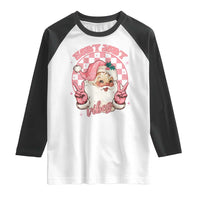 Funny Christmas Raglan Shirt Holly Jolly Vibes Retro Pink Santa - Wonder Print Shop
