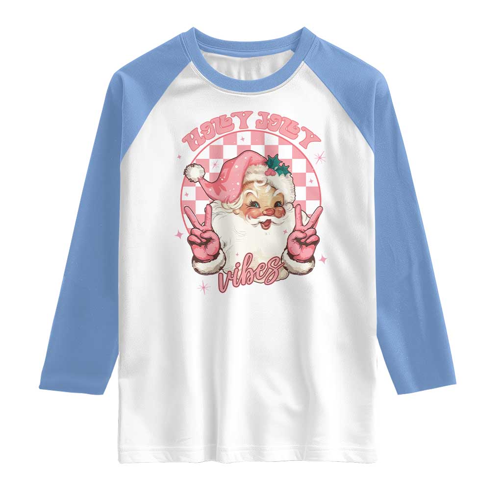 Funny Christmas Raglan Shirt Holly Jolly Vibes Retro Pink Santa - Wonder Print Shop