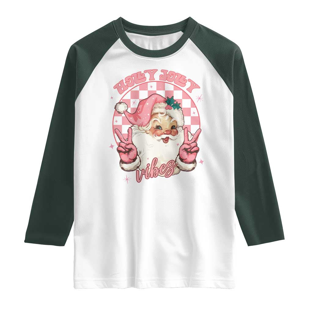Funny Christmas Raglan Shirt Holly Jolly Vibes Retro Pink Santa - Wonder Print Shop