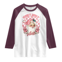 Funny Christmas Raglan Shirt Holly Jolly Vibes Retro Pink Santa - Wonder Print Shop