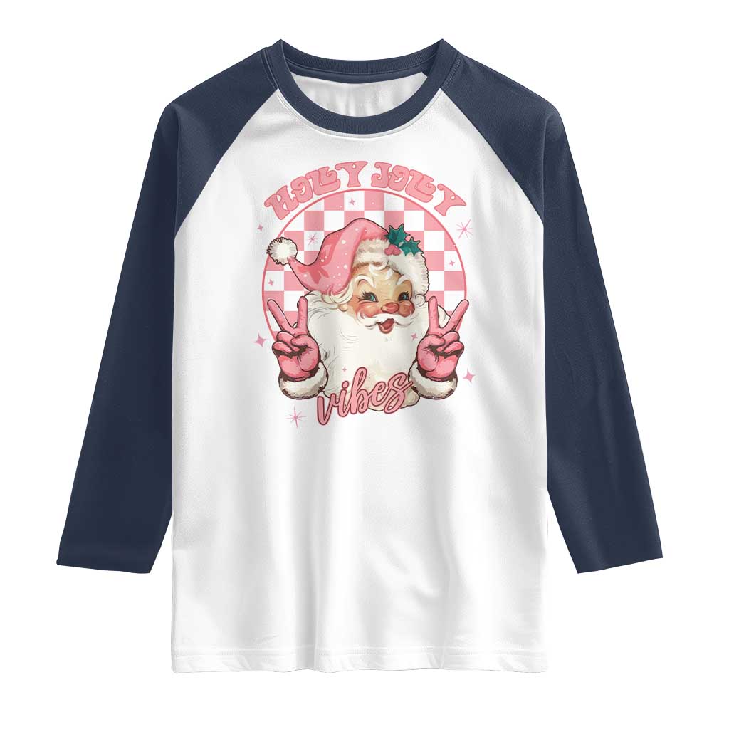 Funny Christmas Raglan Shirt Holly Jolly Vibes Retro Pink Santa - Wonder Print Shop