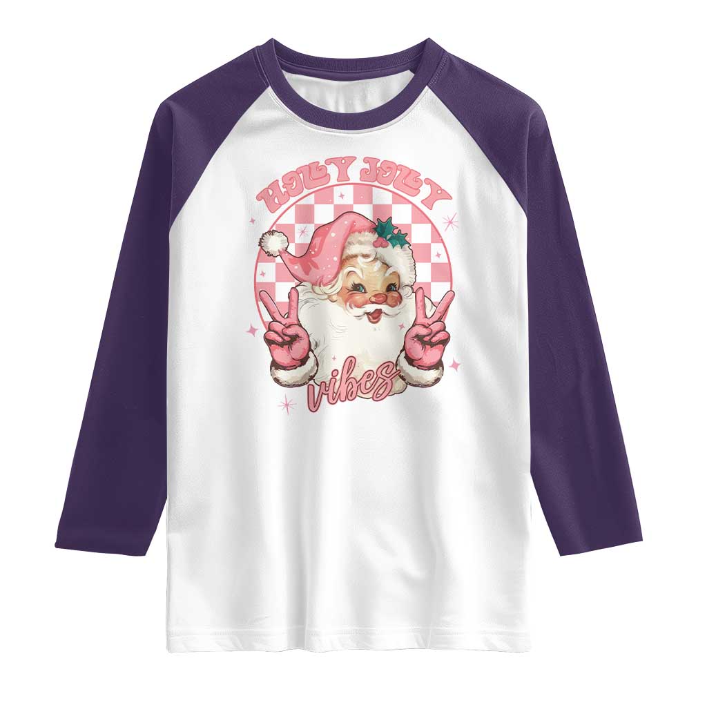 Funny Christmas Raglan Shirt Holly Jolly Vibes Retro Pink Santa - Wonder Print Shop