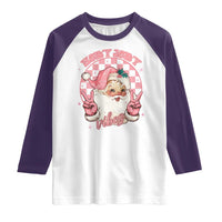Funny Christmas Raglan Shirt Holly Jolly Vibes Retro Pink Santa - Wonder Print Shop