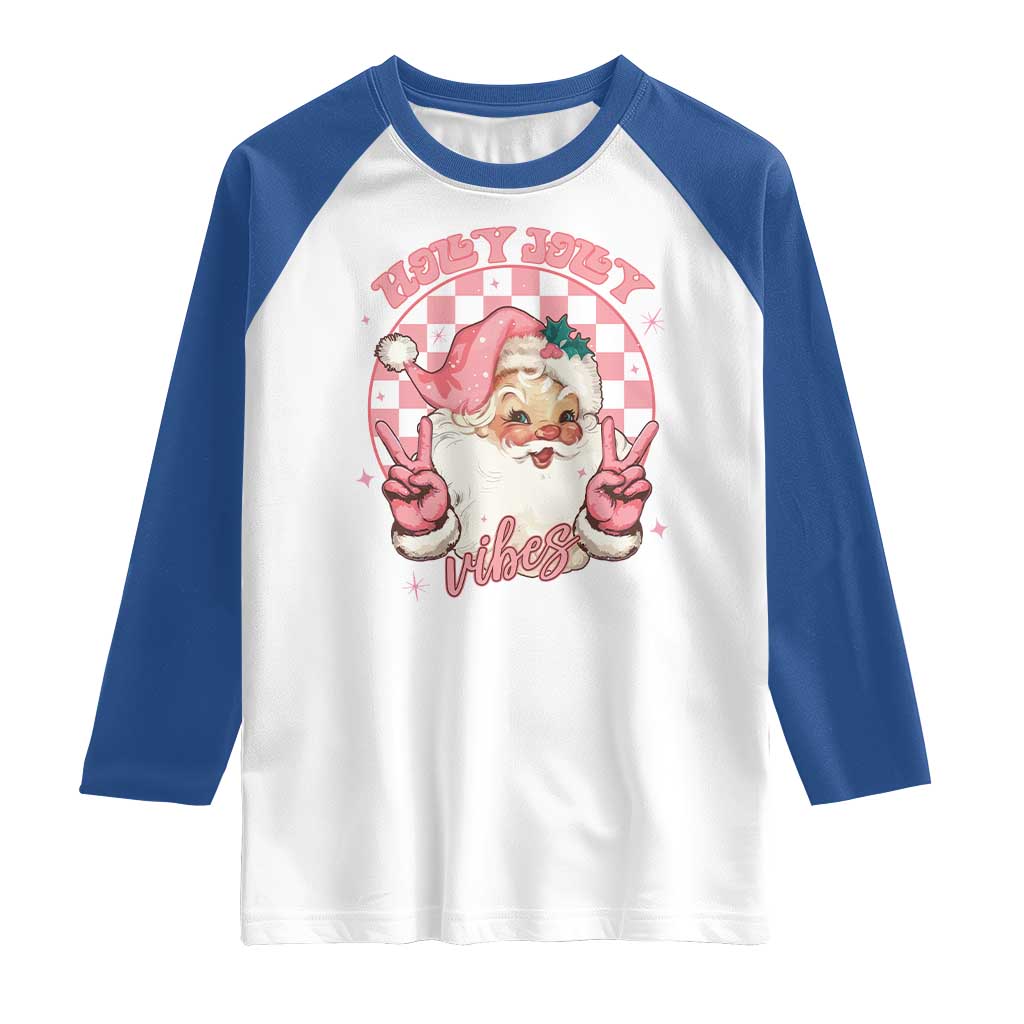 Funny Christmas Raglan Shirt Holly Jolly Vibes Retro Pink Santa - Wonder Print Shop