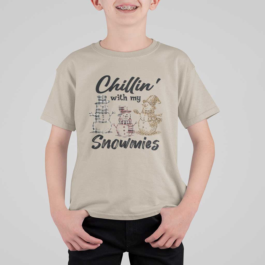 Funny Christmas T Shirt For Kid Chilln' With My Snowmies Plaid Snowman - Wonder Print Shop