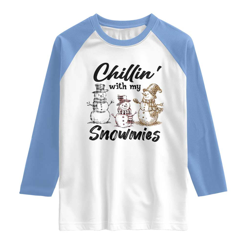 Funny Christmas Raglan Shirt Chilln' With My Snowmies Plaid Snowman - Wonder Print Shop