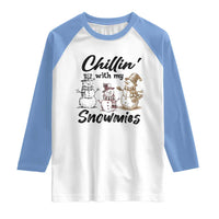 Funny Christmas Raglan Shirt Chilln' With My Snowmies Plaid Snowman - Wonder Print Shop