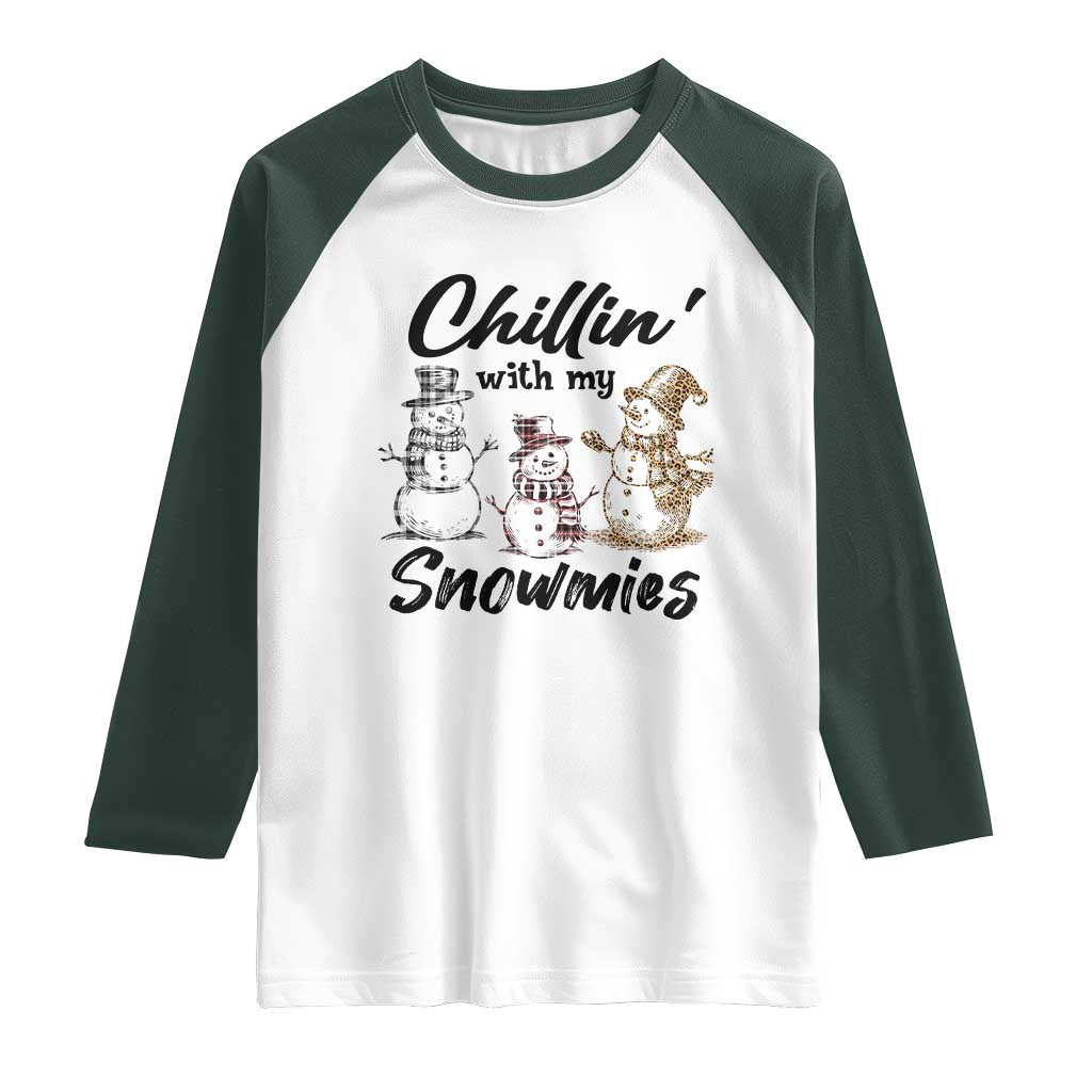 Funny Christmas Raglan Shirt Chilln' With My Snowmies Plaid Snowman - Wonder Print Shop