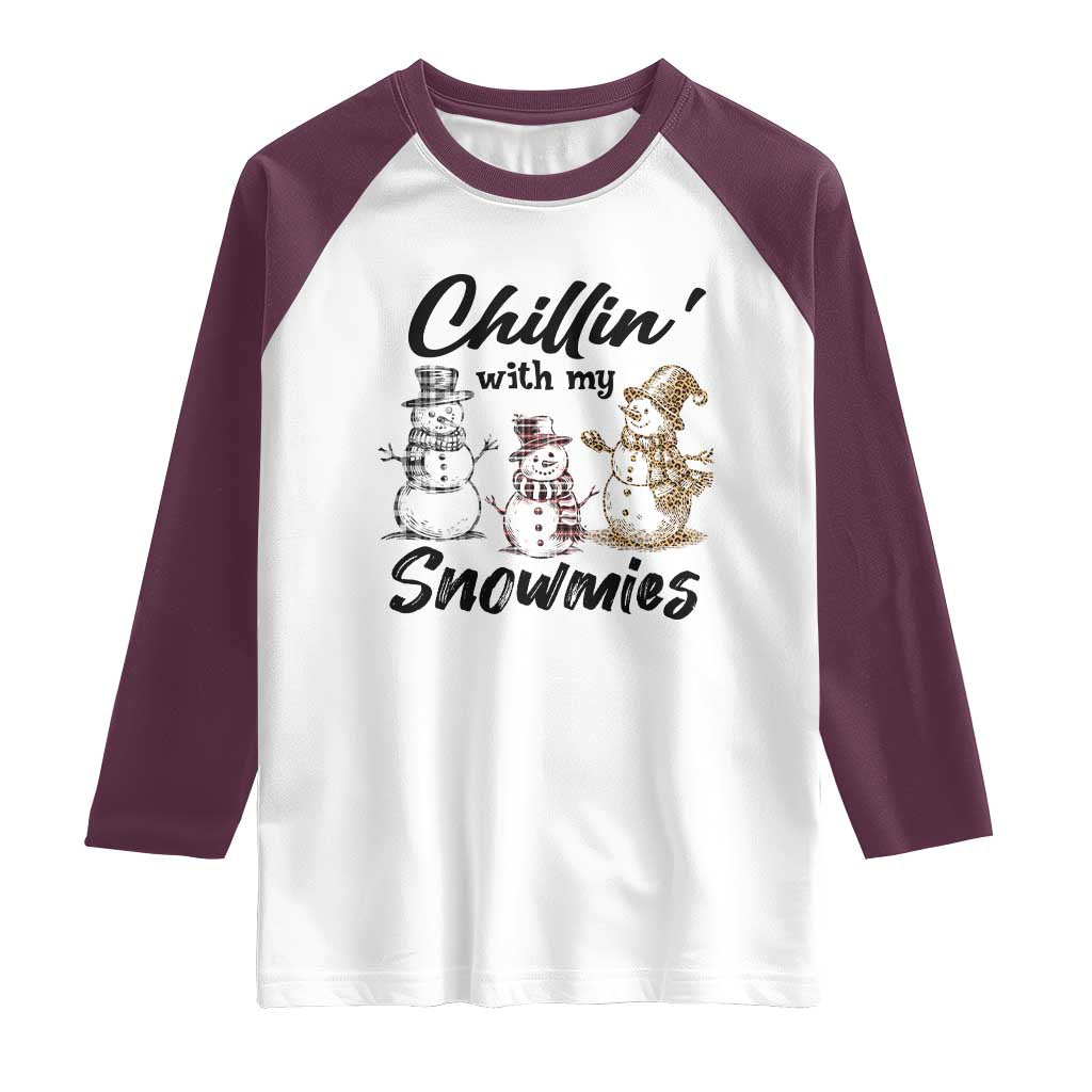 Funny Christmas Raglan Shirt Chilln' With My Snowmies Plaid Snowman - Wonder Print Shop