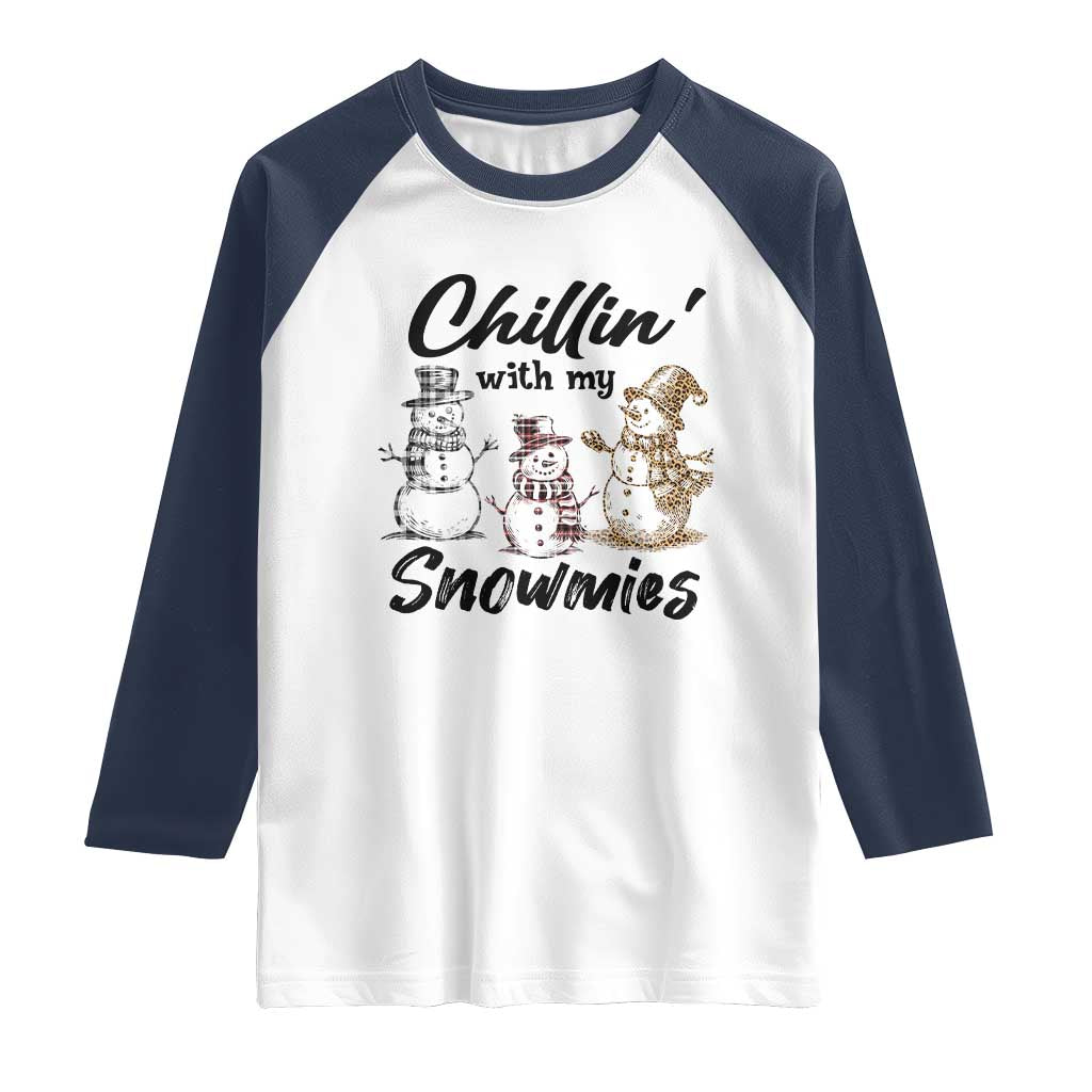 Funny Christmas Raglan Shirt Chilln' With My Snowmies Plaid Snowman - Wonder Print Shop
