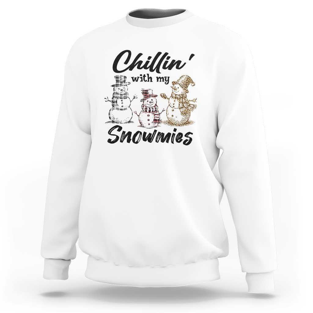 Funny Christmas Sweatshirt Chilln' With My Snowmies Plaid Snowman - Wonder Print Shop