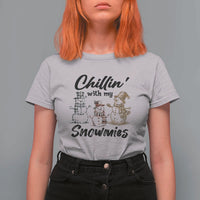 Funny Christmas T Shirt For Women Chilln' With My Snowmies Plaid Snowman - Wonder Print Shop
