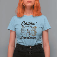 Funny Christmas T Shirt For Women Chilln' With My Snowmies Plaid Snowman - Wonder Print Shop
