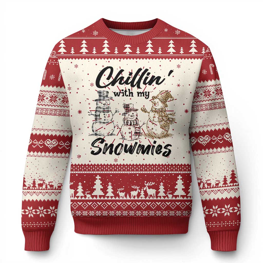 Funny Xmas Ugly Christmas Sweater Chilln' With My Snowmies Plaid Snowman - Wonder Print Shop
