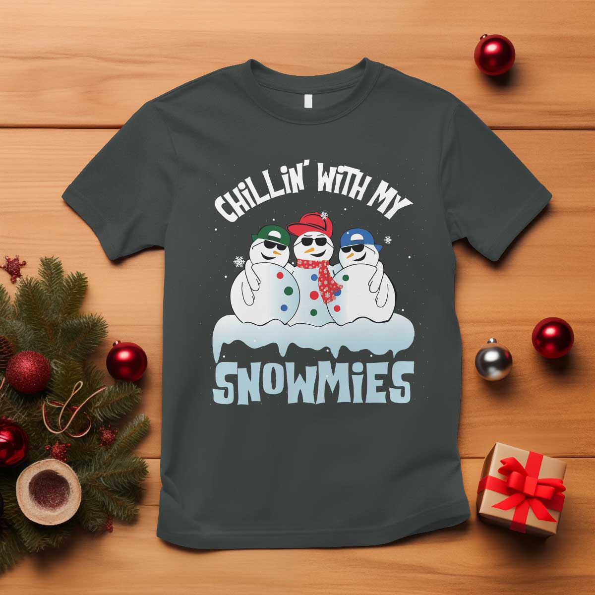 Funny Christmas Snowman T Shirt Chillin' With My Snowmies Squad - Wonder Print Shop