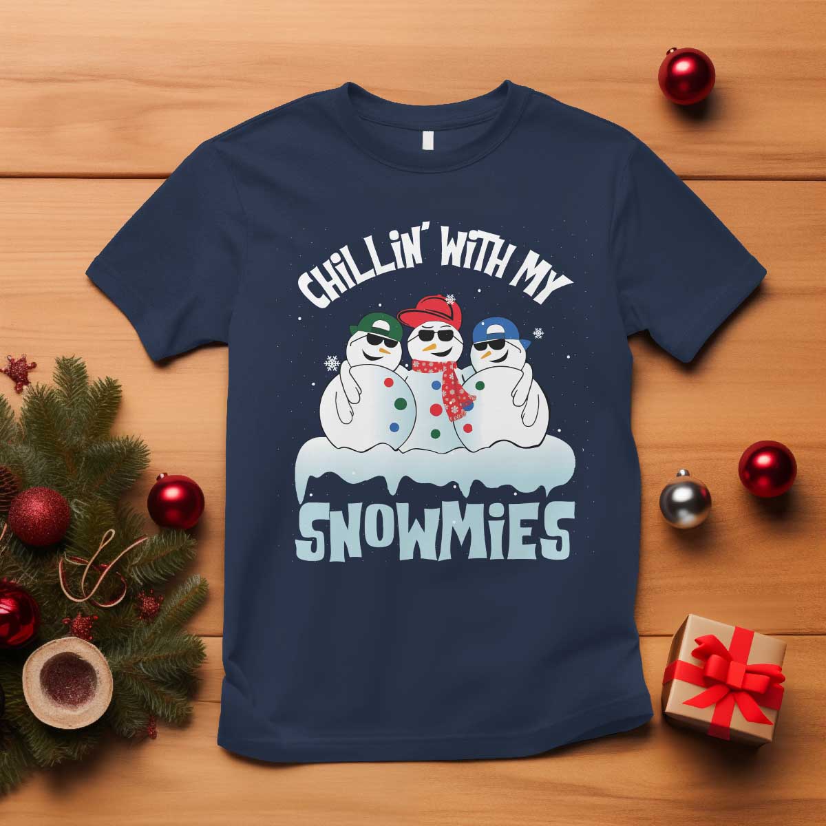Funny Christmas Snowman T Shirt Chillin' With My Snowmies Squad - Wonder Print Shop