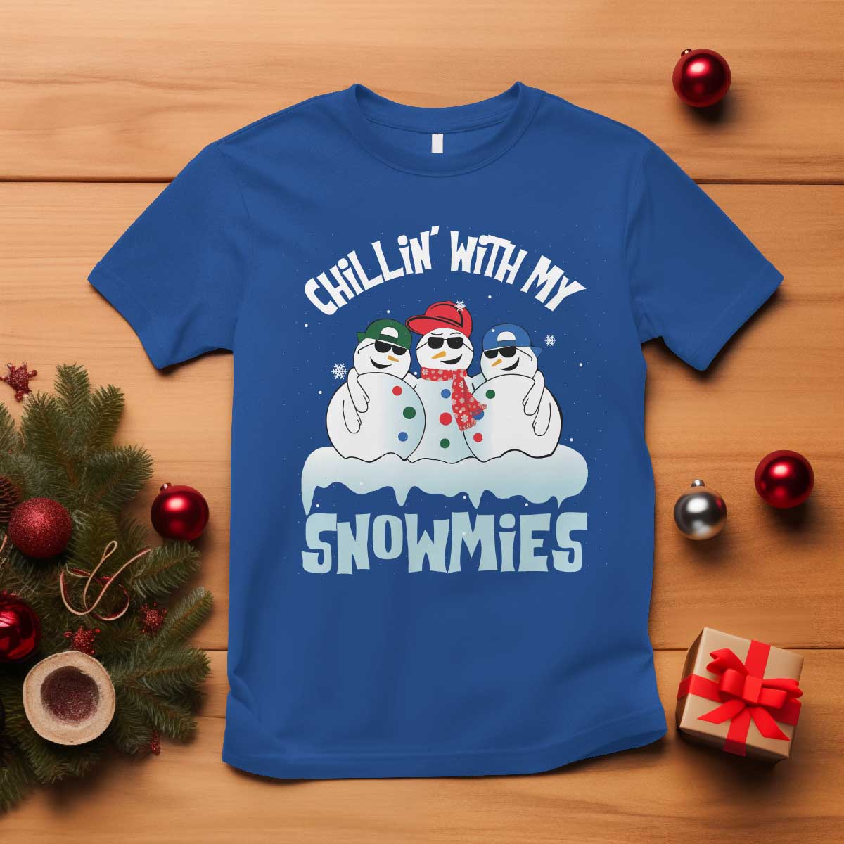 Funny Christmas Snowman T Shirt Chillin' With My Snowmies Squad - Wonder Print Shop
