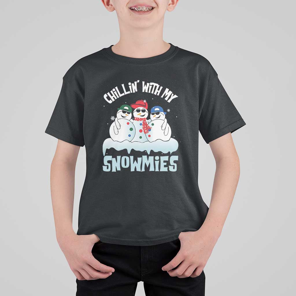 Funny Christmas Snowman T Shirt For Kid Chillin' With My Snowmies Squad - Wonder Print Shop