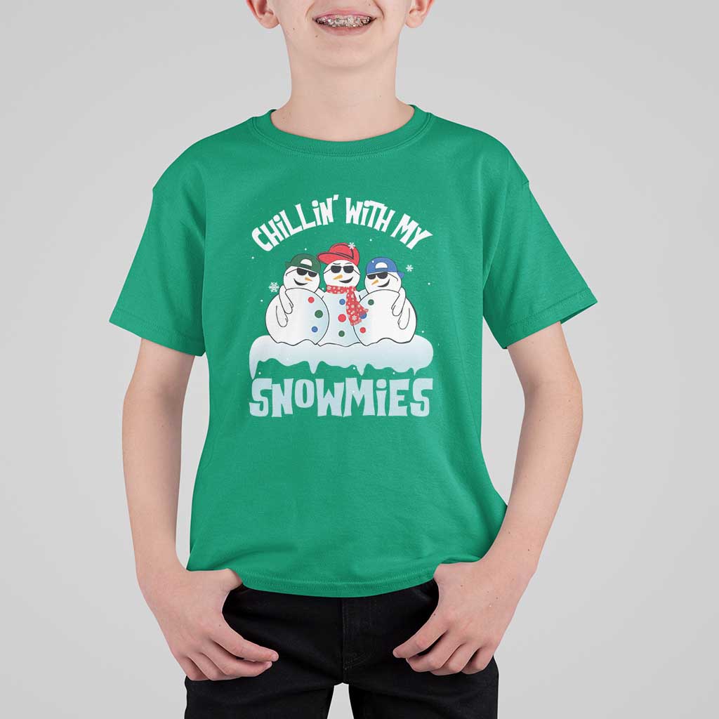 Funny Christmas Snowman T Shirt For Kid Chillin' With My Snowmies Squad - Wonder Print Shop