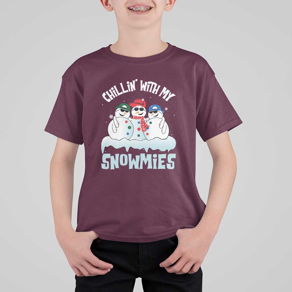 Funny Christmas Snowman T Shirt For Kid Chillin' With My Snowmies Squad - Wonder Print Shop
