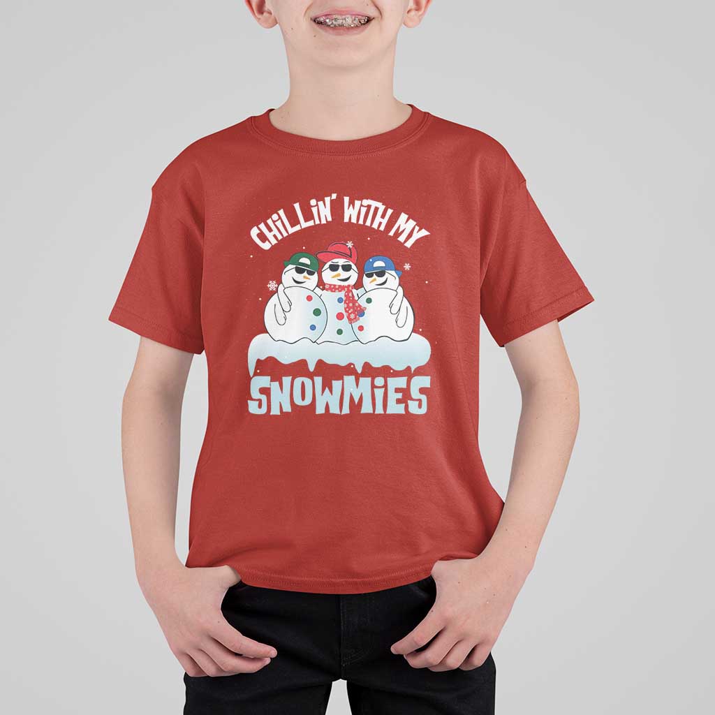 Funny Christmas Snowman T Shirt For Kid Chillin' With My Snowmies Squad - Wonder Print Shop