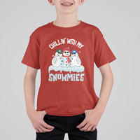 Funny Christmas Snowman T Shirt For Kid Chillin' With My Snowmies Squad - Wonder Print Shop