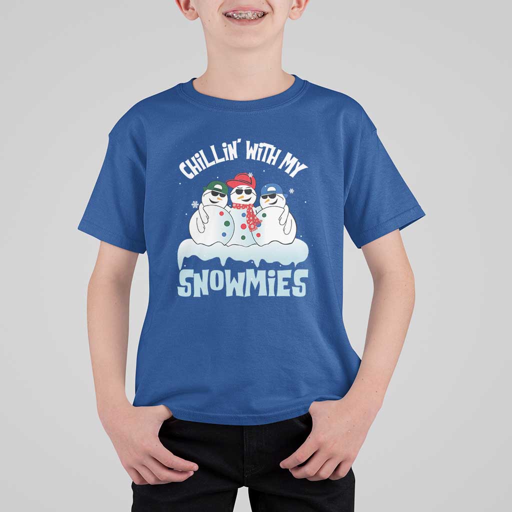 Funny Christmas Snowman T Shirt For Kid Chillin' With My Snowmies Squad - Wonder Print Shop