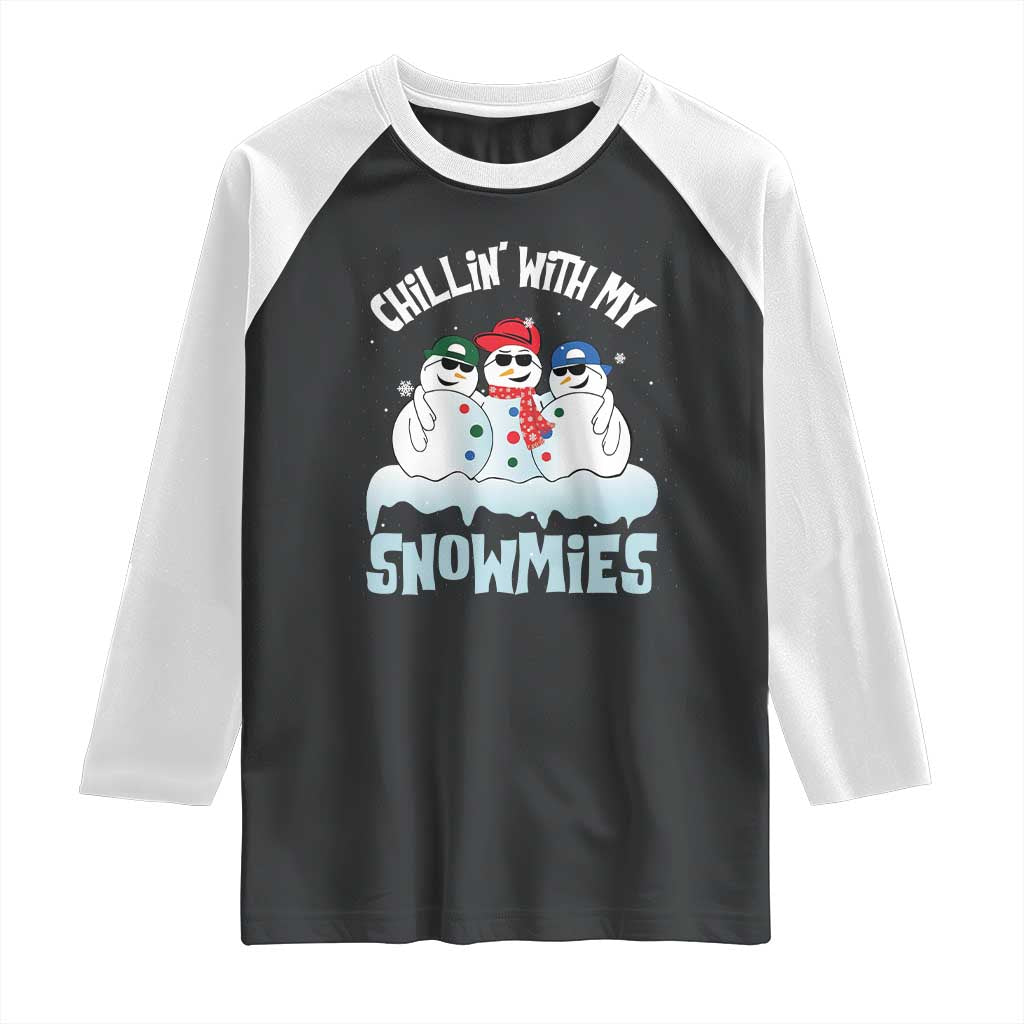 Funny Christmas Snowman Raglan Shirt Chillin' With My Snowmies Squad - Wonder Print Shop