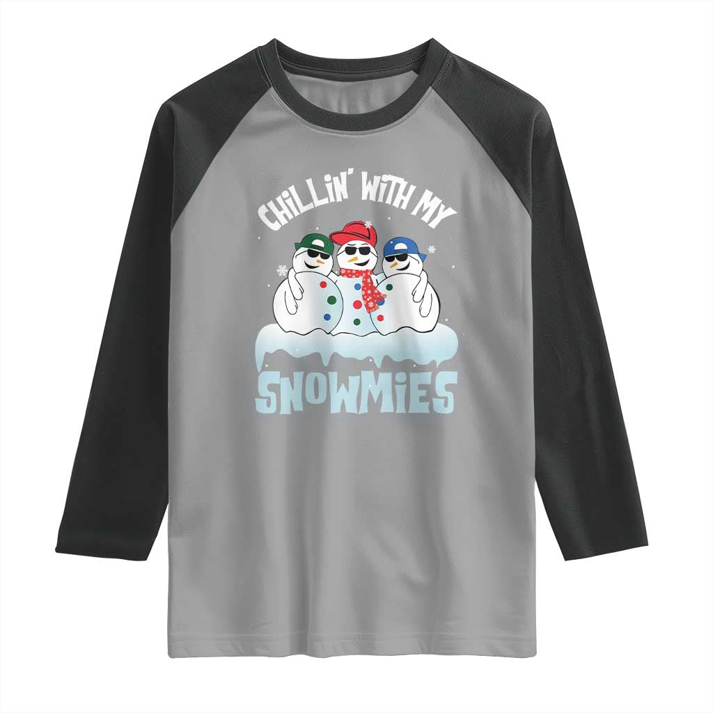 Funny Christmas Snowman Raglan Shirt Chillin' With My Snowmies Squad - Wonder Print Shop
