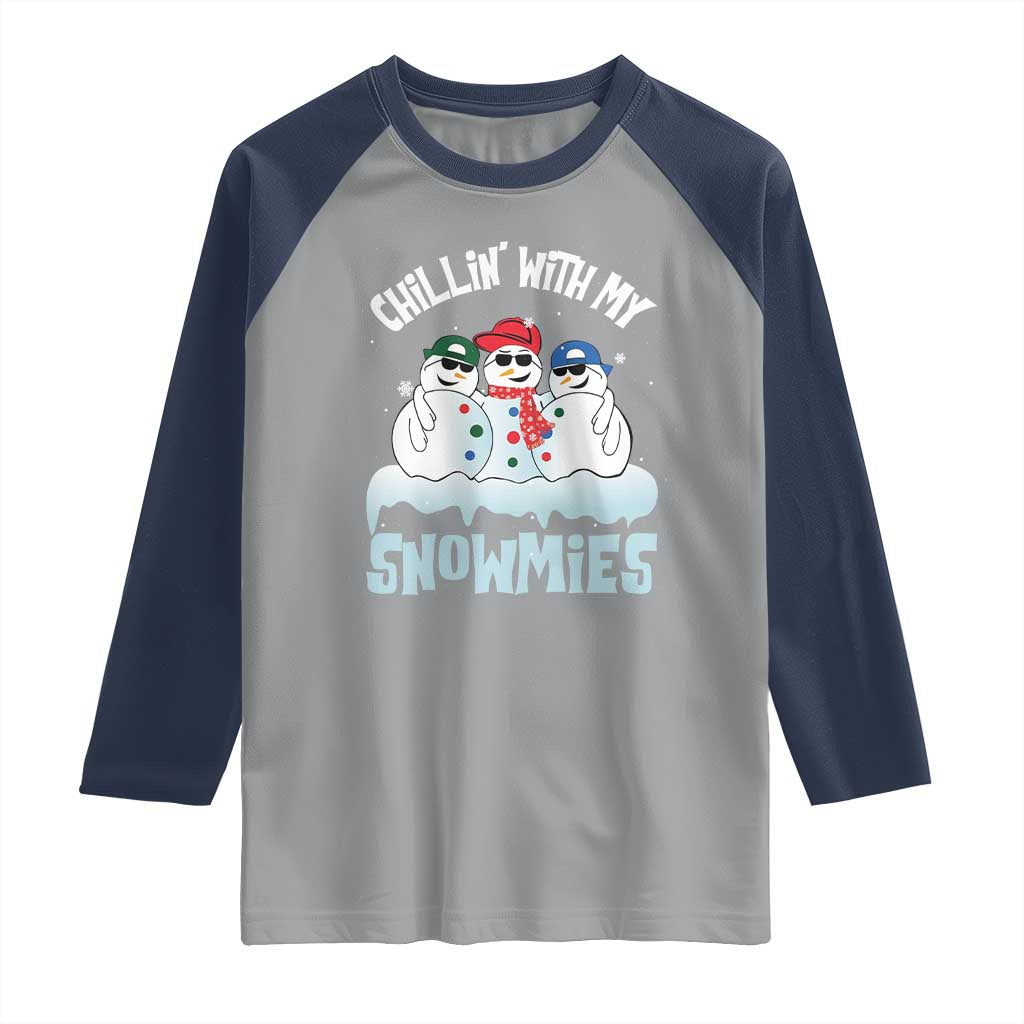 Funny Christmas Snowman Raglan Shirt Chillin' With My Snowmies Squad - Wonder Print Shop