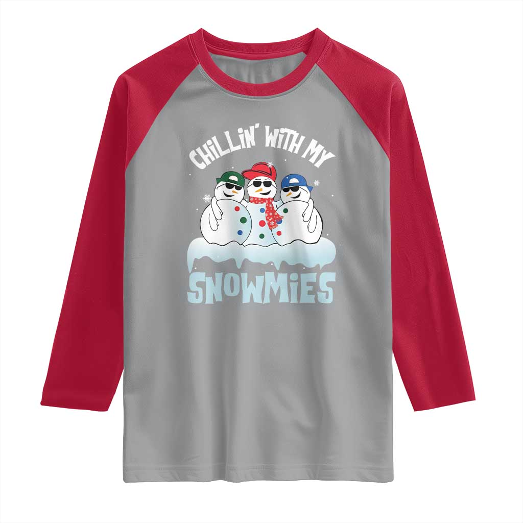 Funny Christmas Snowman Raglan Shirt Chillin' With My Snowmies Squad - Wonder Print Shop