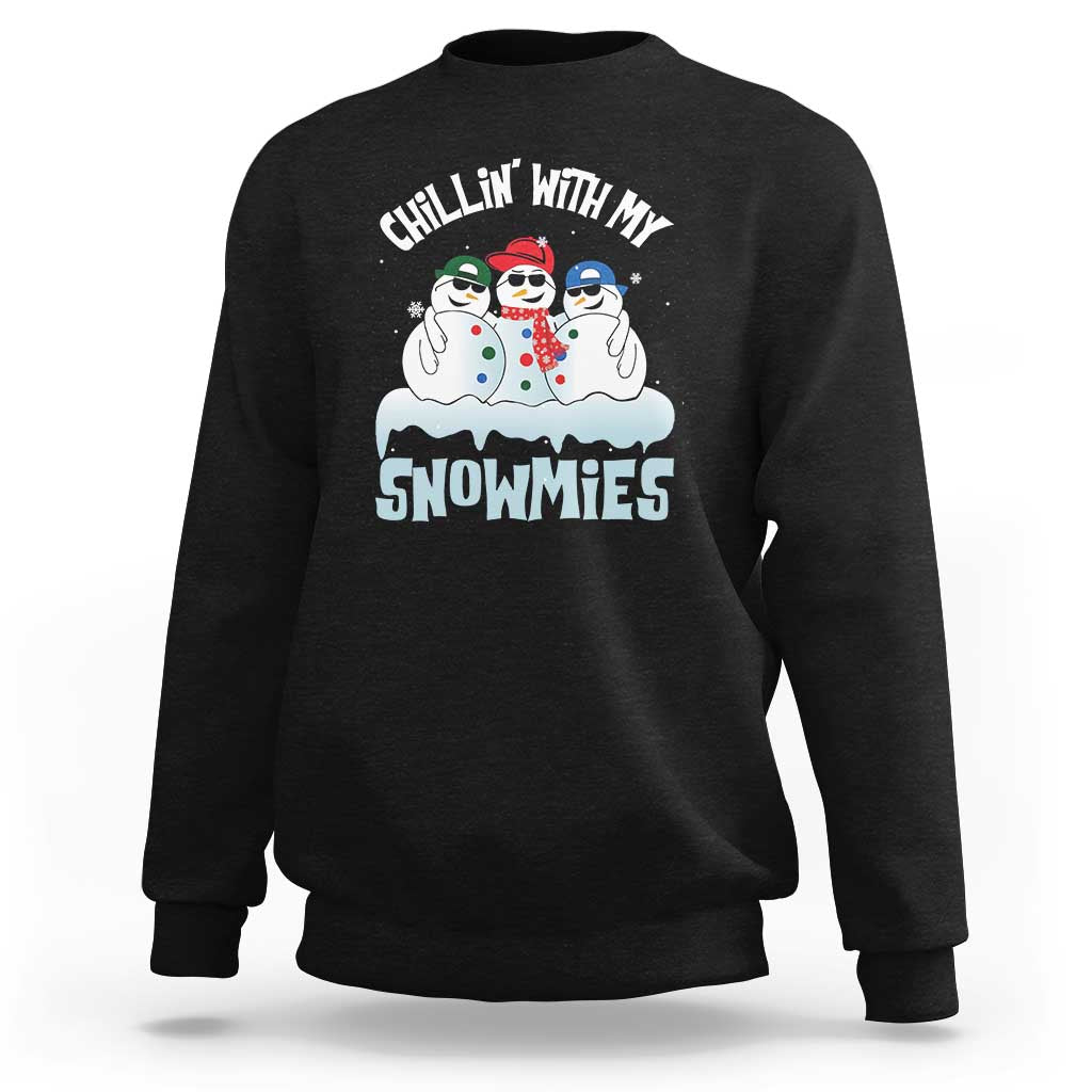 Funny Christmas Snowman Sweatshirt Chillin' With My Snowmies Squad - Wonder Print Shop