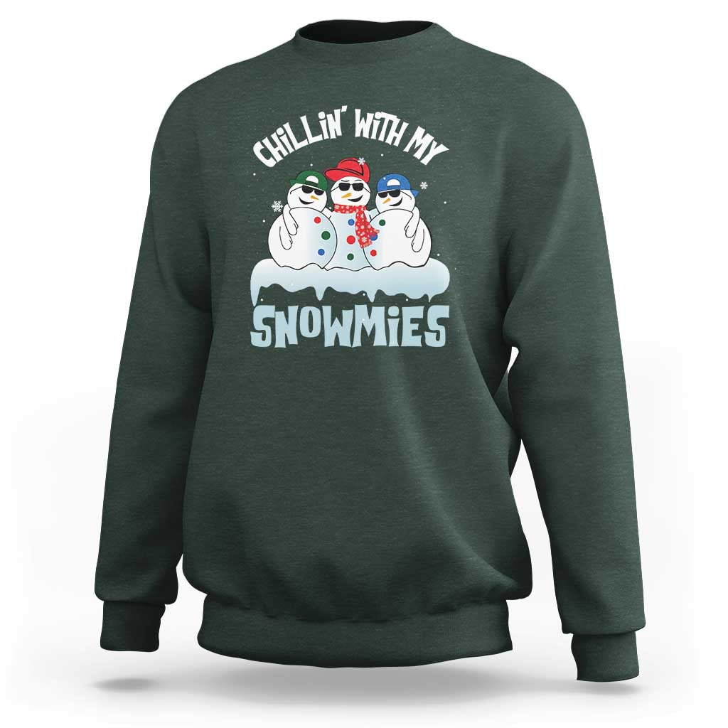 Funny Christmas Snowman Sweatshirt Chillin' With My Snowmies Squad - Wonder Print Shop