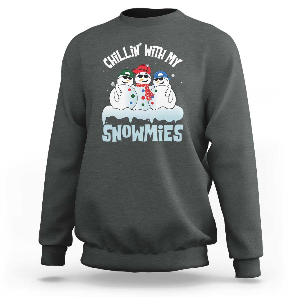 Funny Christmas Snowman Sweatshirt Chillin' With My Snowmies Squad - Wonder Print Shop
