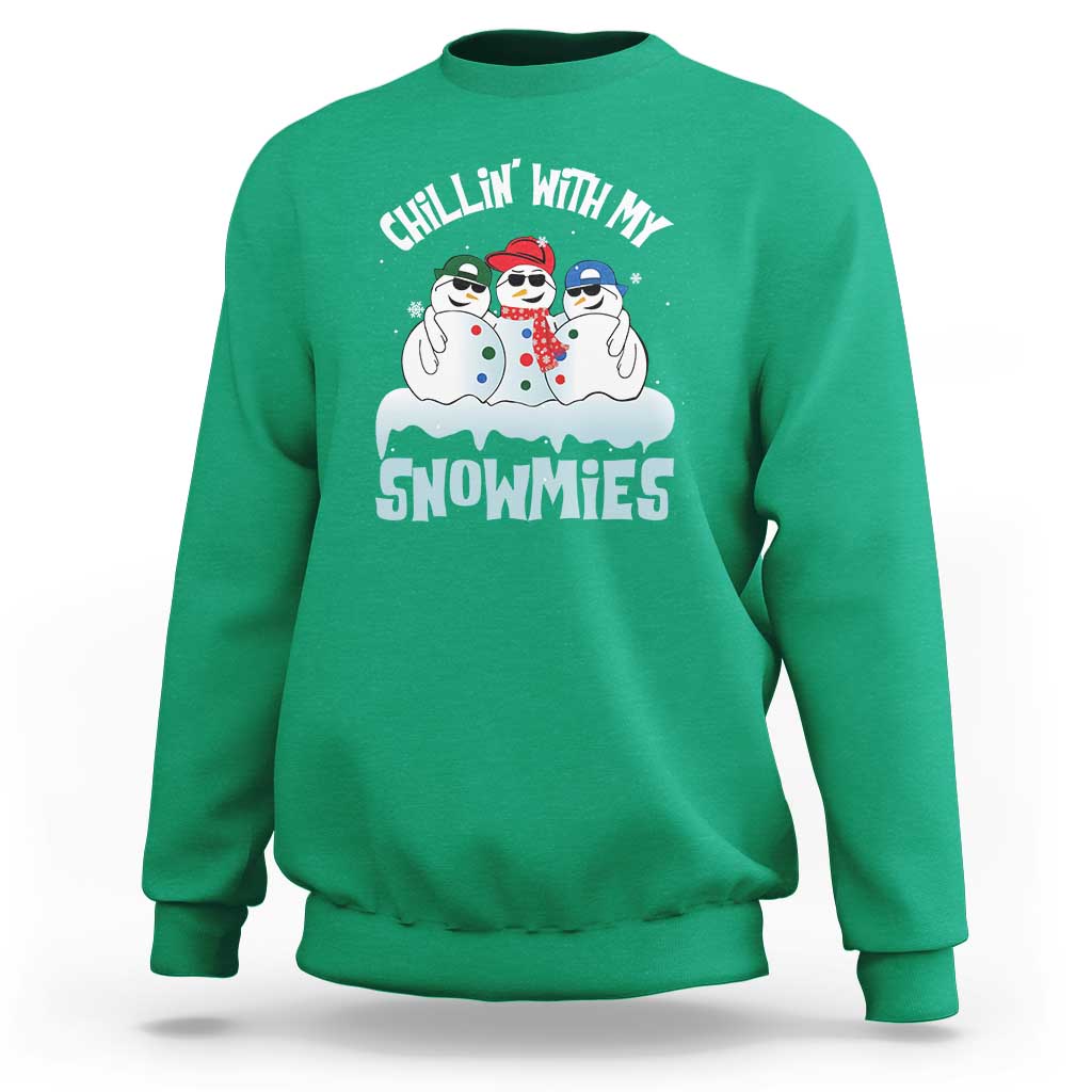 Funny Christmas Snowman Sweatshirt Chillin' With My Snowmies Squad - Wonder Print Shop