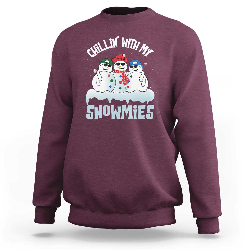 Funny Christmas Snowman Sweatshirt Chillin' With My Snowmies Squad - Wonder Print Shop