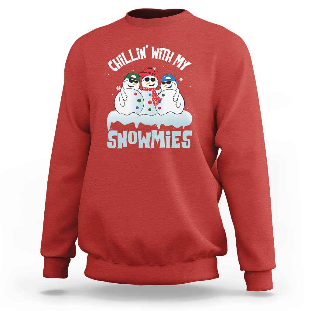 Funny Christmas Snowman Sweatshirt Chillin' With My Snowmies Squad - Wonder Print Shop