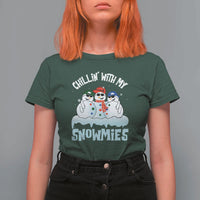 Funny Christmas Snowman T Shirt For Women Chillin' With My Snowmies Squad - Wonder Print Shop