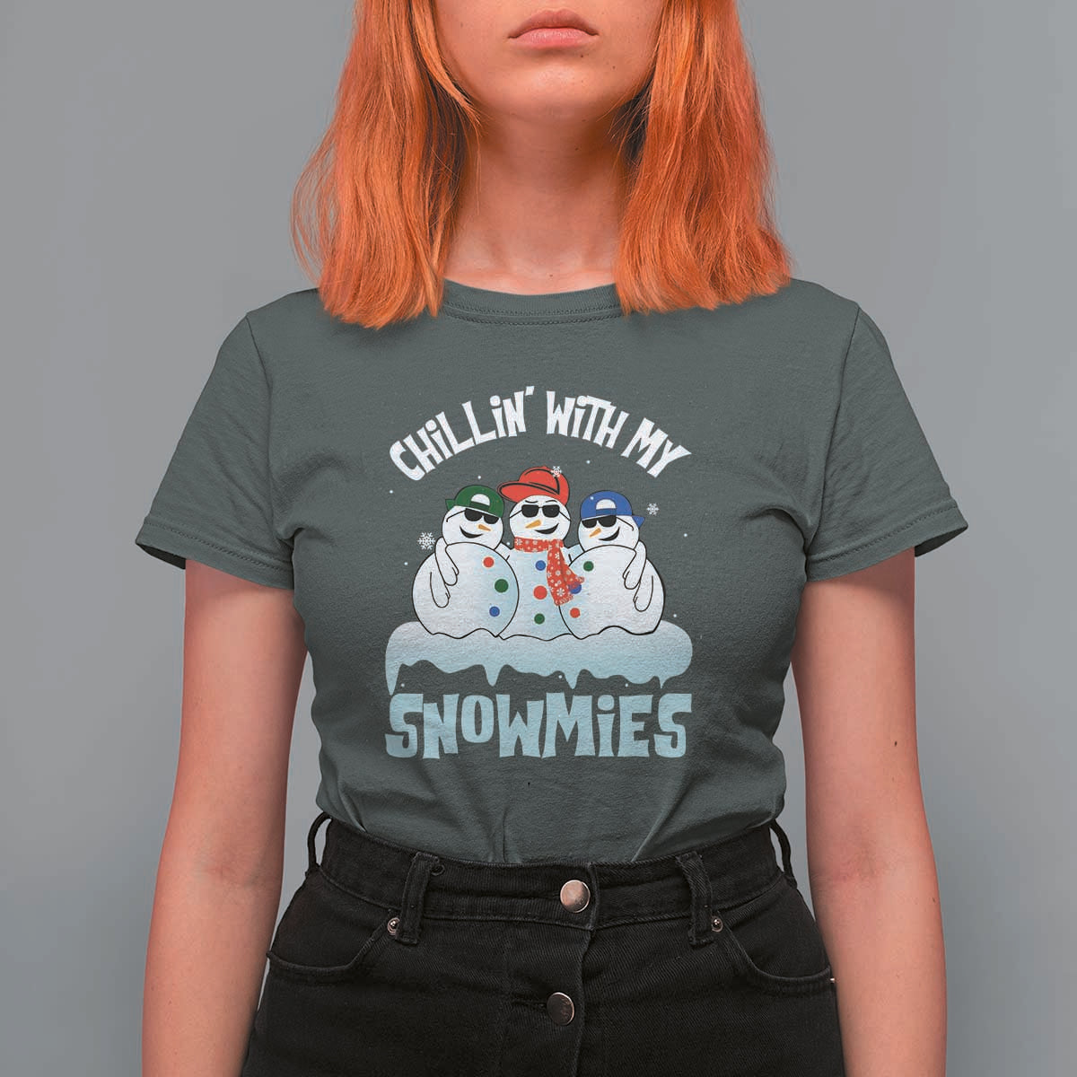 Funny Christmas Snowman T Shirt For Women Chillin' With My Snowmies Squad - Wonder Print Shop