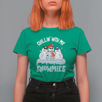 Funny Christmas Snowman T Shirt For Women Chillin' With My Snowmies Squad - Wonder Print Shop