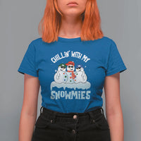 Funny Christmas Snowman T Shirt For Women Chillin' With My Snowmies Squad - Wonder Print Shop