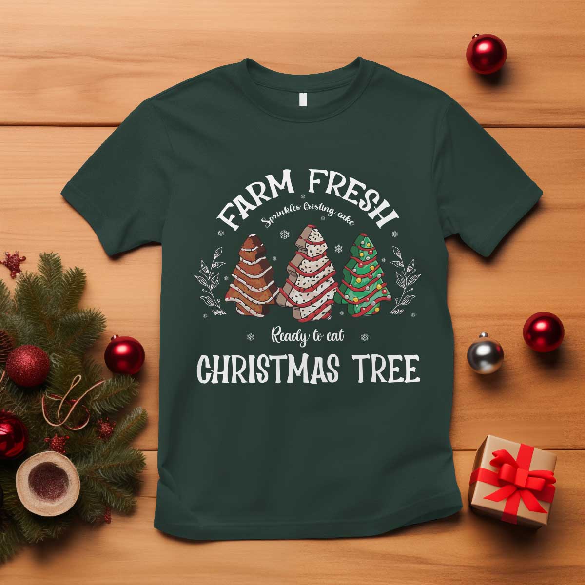Xmas T Shirt Farm Fresh Sprinkles Frosting Cake Ready To Eat Christmas Tree - Wonder Print Shop