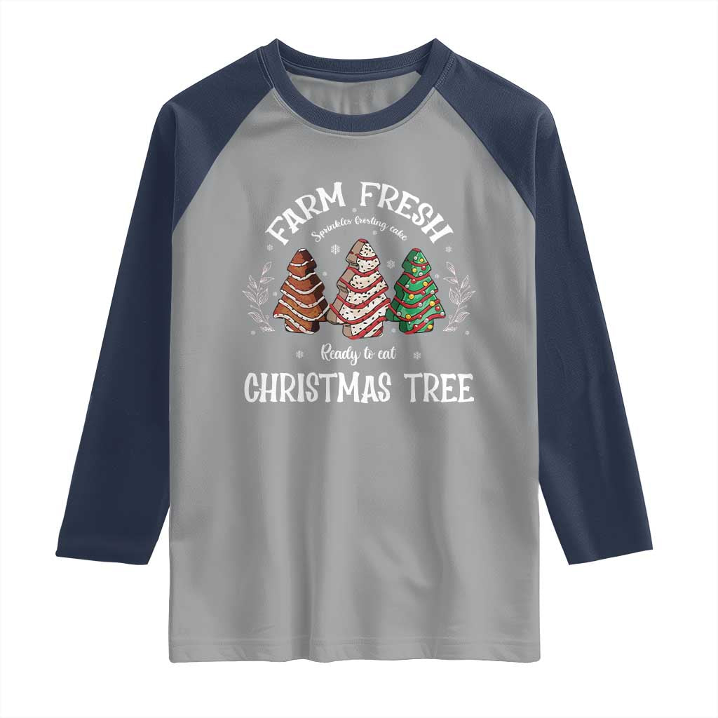 Christmas Tree Cake Raglan Shirt Farm Fresh Sprinkles Frosting Ready To Eat Xmas Baking - Wonder Print Shop