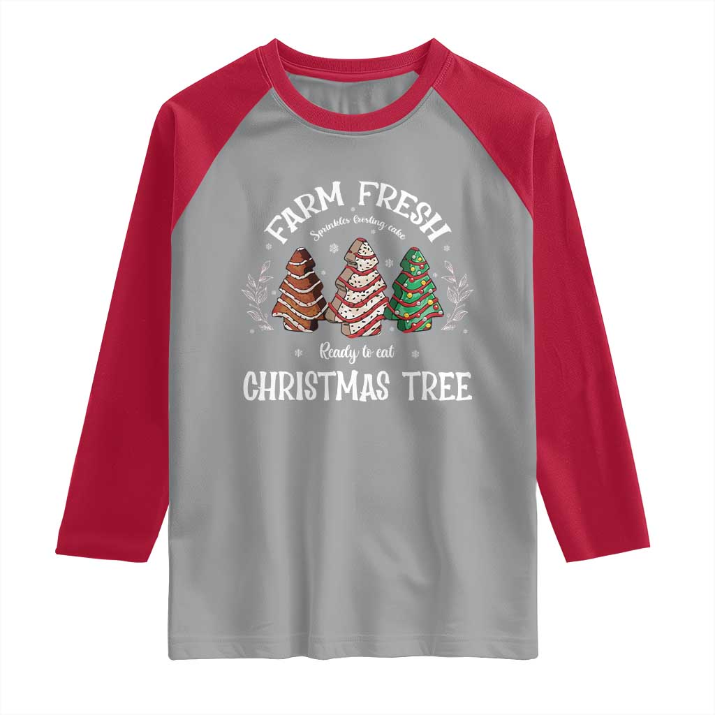 Christmas Tree Cake Raglan Shirt Farm Fresh Sprinkles Frosting Ready To Eat Xmas Baking - Wonder Print Shop