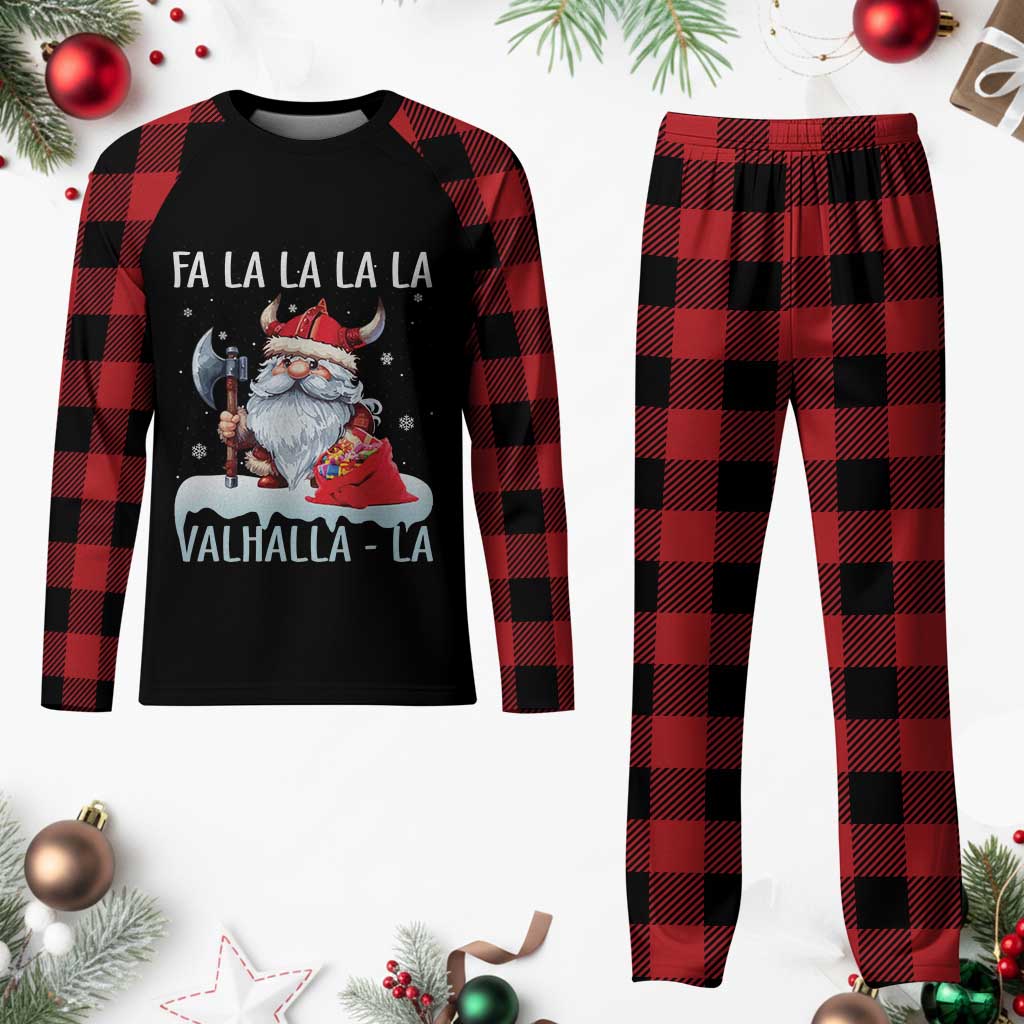 Viking Xmas Plaid Pajama Set Fa La La La Valhalla La Viking Santa Gnome - Wonder Print Shop