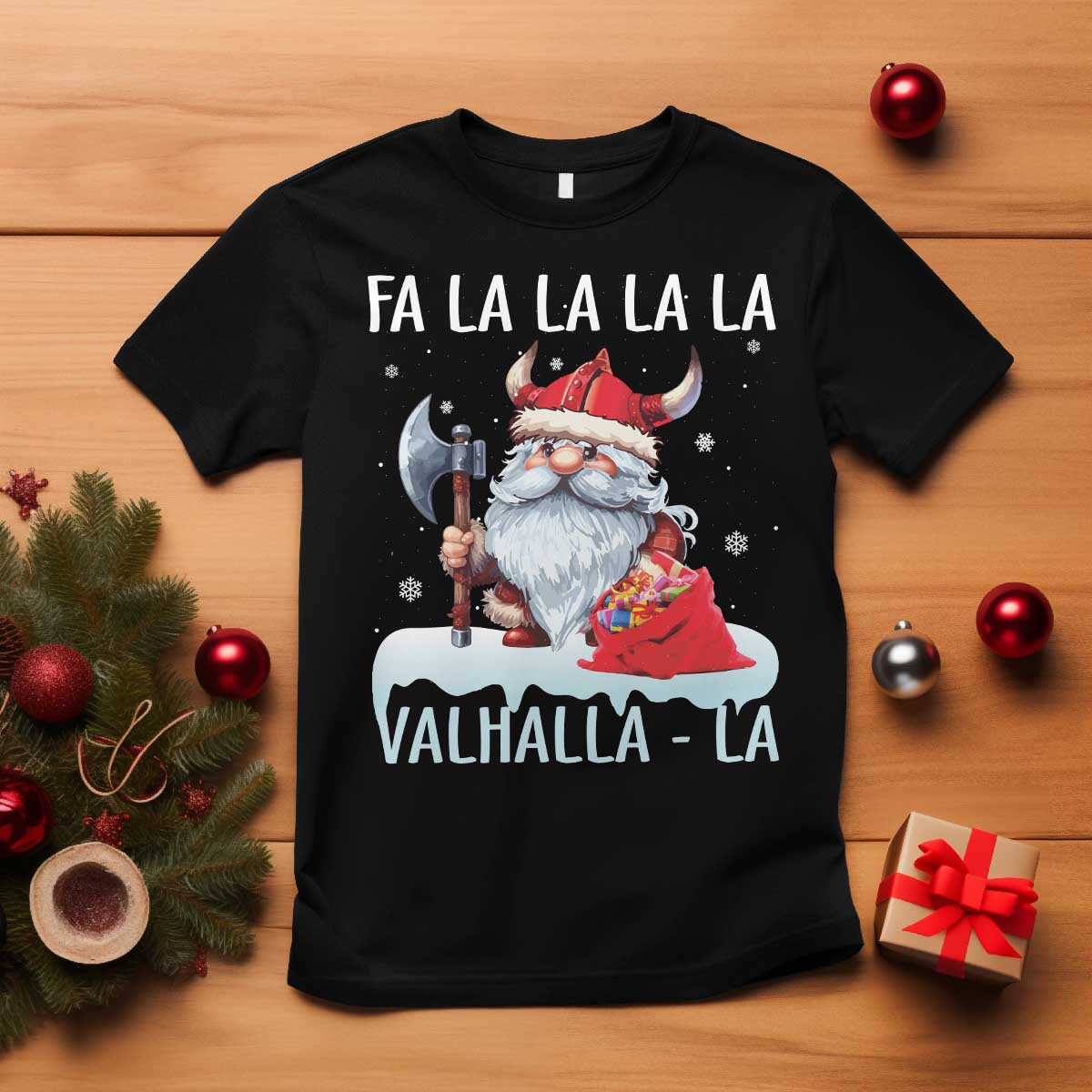 Viking Christmas T Shirt Fa La La La Valhalla La Viking Santa Gnome - Wonder Print Shop