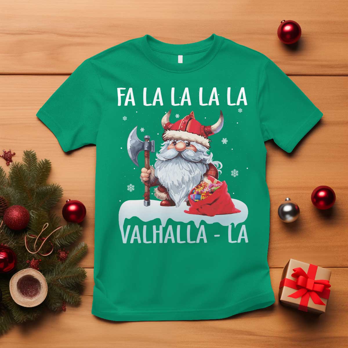 Viking Christmas T Shirt Fa La La La Valhalla La Viking Santa Gnome - Wonder Print Shop