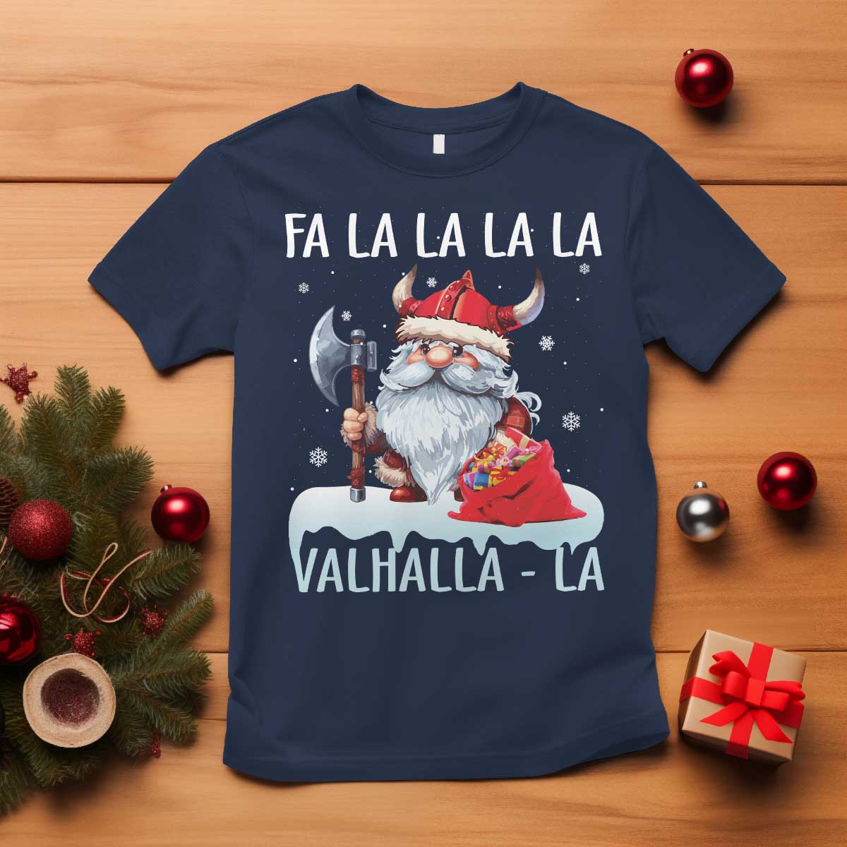 Viking Christmas T Shirt Fa La La La Valhalla La Viking Santa Gnome - Wonder Print Shop
