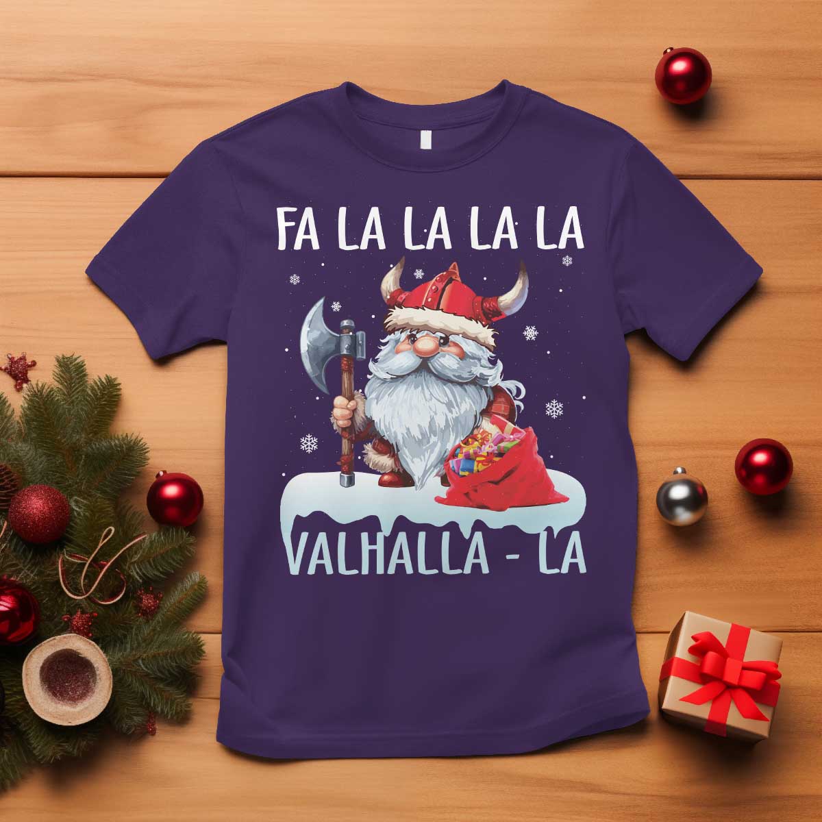 Viking Christmas T Shirt Fa La La La Valhalla La Viking Santa Gnome - Wonder Print Shop